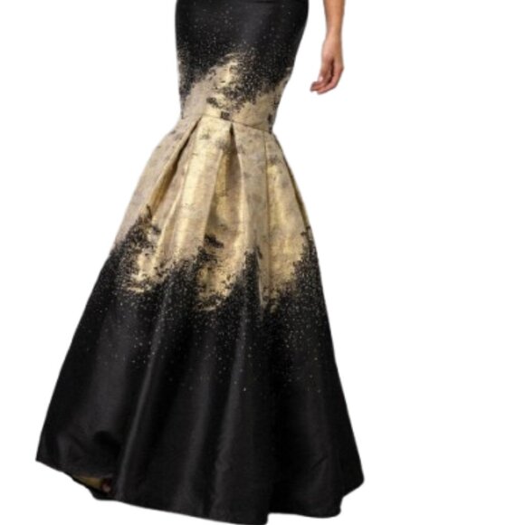NWT Terani Couture 251P0177 Mikado Evening Dress Black Gold Size 12 - Picture 2 of 6